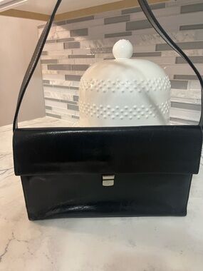 Furla Black Leather Shoulder Bag with Silver Clasp